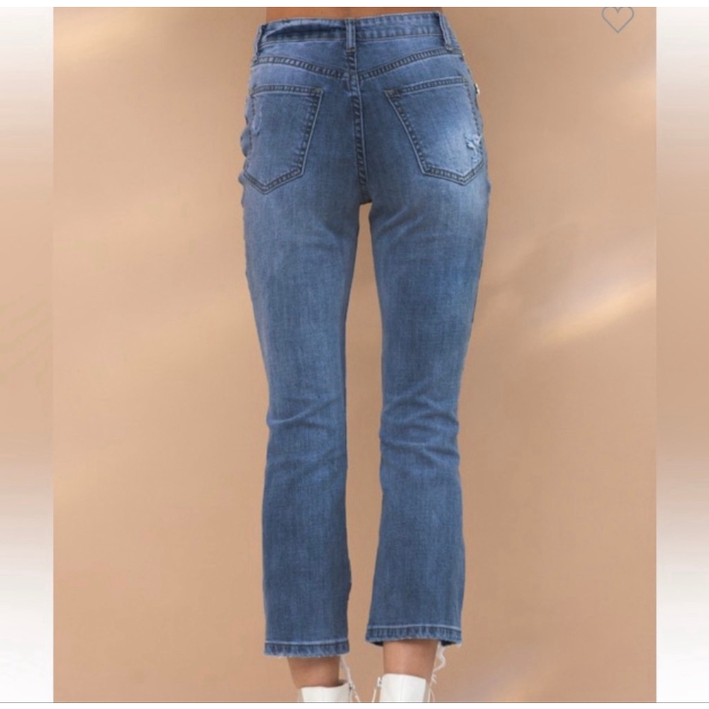 Blue B Ankle Cropped Jeans with Heart Cutout and rhinestones - Picture 3 of 4